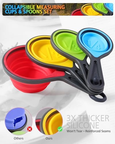 Collapsible Measuring Cups and Spoons Set with Funnel, 9-Piece, Silicone