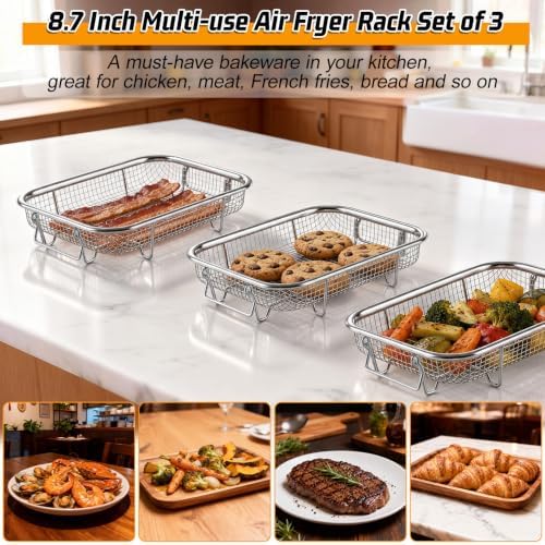 P&P CHEF 8.7 Inch Air Fryer Basket for Oven, Air Fryer Rack, 3 Pieces