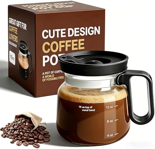 Shelprojsu 16oz Coffee Pot Mug,Glass Coffee Cups Mini Coffee Pot Coffee Mug,with Leak-proof Lid Large Capacity, For Ldeal Gift Coffee Lovers(1pc)