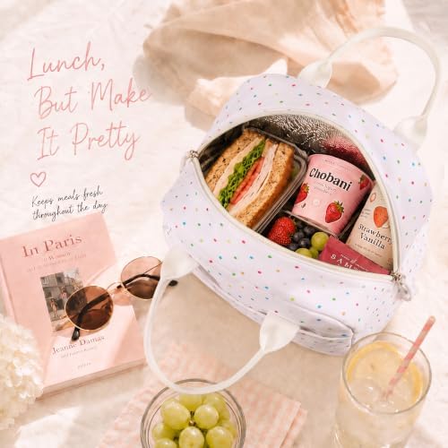 LOVELYWIND Lunch Box for Women, Insulated Lunch Bag, Colorful Polka Dot
