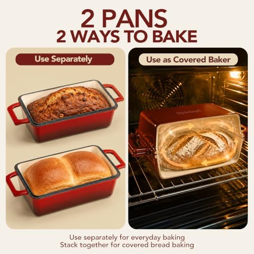 MICHELANGELO Enameled Cast Iron Bread Pan with Lid, 9x5 Sourdough Loaf Pan