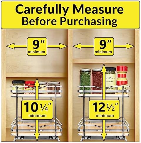 LYNK PROFESSIONAL® Élite™ Pull Out Spice Organization for Cabinets - 8-3/8 inch Wide – Spice Rack for Inside Cabinets – Wood/Chrome - Sliding Spice Rack Organizer for cabinet – Spice Rack - 2 Tier