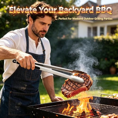 Grill Tongs, BBQ tongs - 12" & 17" Extra Long Kitchen Tong, 600 Degrees Heat Resistant Stainless Steel tong, Heavy Duty Metal Locking Tongs for Cooking, Grilling, Outdoor Barbecue, Set of 2