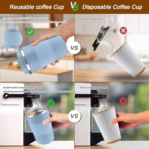 Insulated Travel Coffee Mug, Stainless Steel Coffee Cup with Leakproof Lid