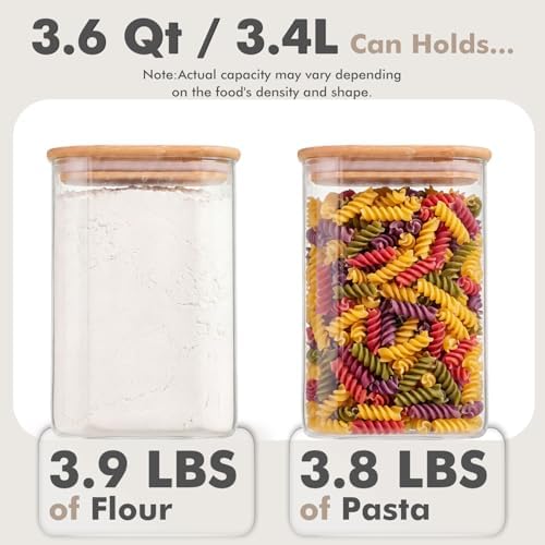 3.4Qt Large Glass Flour Cereal Storage Container with Bamboo Lid