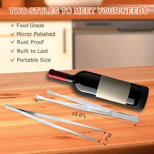 12-Inch Cooking Tweezers, 2-Pack Stainless Steel Kitchen Tongs