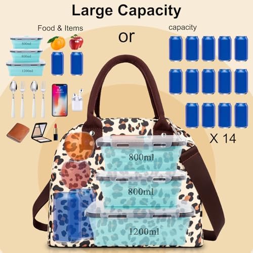 BALORAY Lunch Bag for Women Men Adult Lunch Box (Leopard Long Strap),M