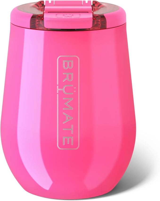 BrüMate Uncork'd 14oz 100% Leakproof Insulated Wine Tumbler | Locking Lid | Insulated Stainless Steel Wine Glass | Perfect For Travel & Outdoors | BPA-Free (Neon Pink)