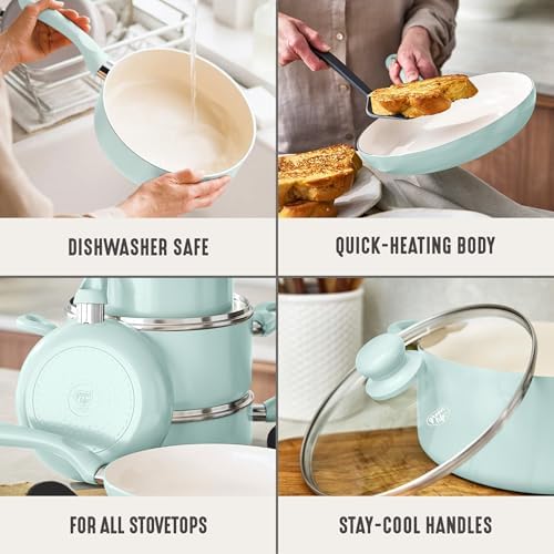 GreenLife 5QT Ceramic Nonstick Stockpot with Lid, Turquoise
