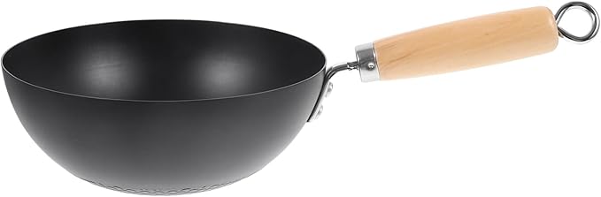 ABOOFAN Small Wok 14.56 Inch Japanese Iron Non-Stick Cooking Pot Flat Bottom Gas Stove Frying Pan for Home Kitchen