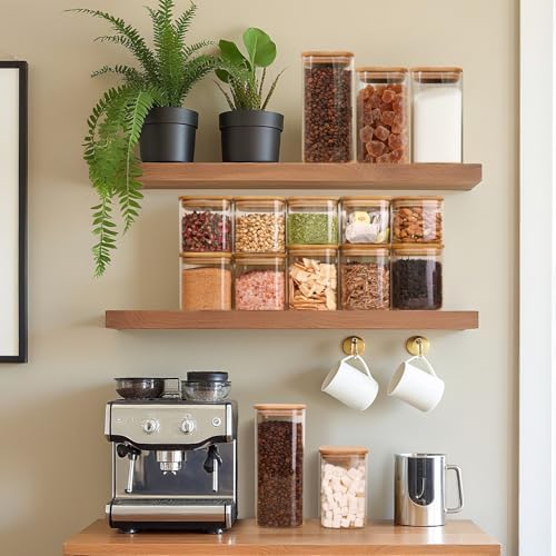 Glass Pantry Storage Containers with Bamboo Lids 1Qt 4 Pack Square