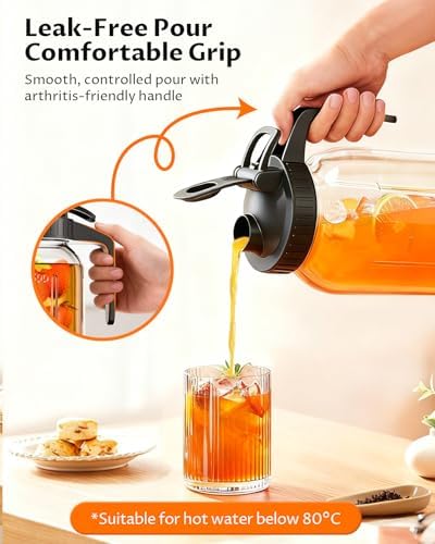 64oz Mason Jar Pitcher, Glass Pitcher with Lid for Tea & Cold Brew