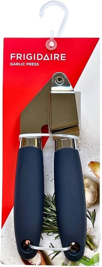 Frigidaire Garlic Press, Stainless Steel with Soft Ergonomic Silicone Handle (NAVY)