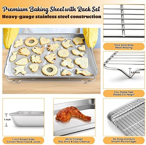 E-far Cookie Sheet with Rack Set, 18”x13” Baking Pan for Oven Roasting