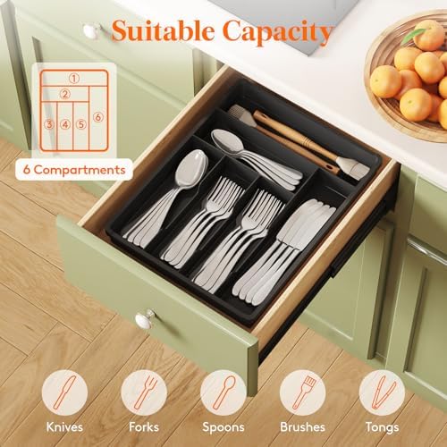 Lifewit Silverware Drawer Organizer Tray, Cutlery Storage for Kitchen