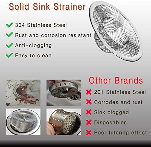 2pcs Heavy Duty Stainless Steel Slop Basket Filter Trap, 2.75" Top / 1" Mesh Metal Sink Strainer Shower Drain Hair Catcher for Kitchen Bathroom Bathtub Wash Basin Floor Balcony Drain Hole, Utility