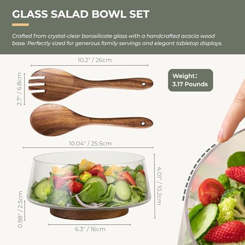 muso wood Salad Bowl Set Large-capacity with Acacia Wood Base