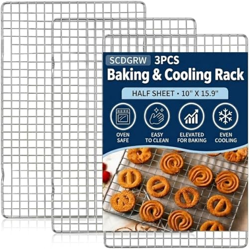 Cooling Rack Set of 2, 10" x 16" No Warp Heavy Duty Stainless Steel Baking Rack - Fits Jelly Roll Cookie Sheet Pan, Oven Safe 575°F, for Baking, Roasting & Dehydrating, Dishwasher Safe