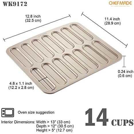 CHEFMADE Eclair 14 Cavity Non-Stick Mini Cookie Biscuits for Baking in the Oven (Champagne Gold)
