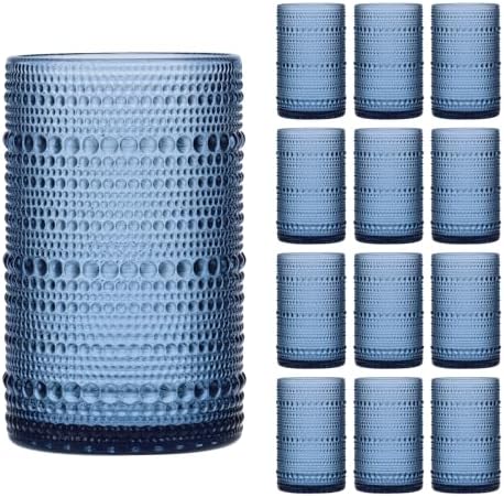 Moretoes Large 15oz Blue Hobnail Drinking Glass Set of 12