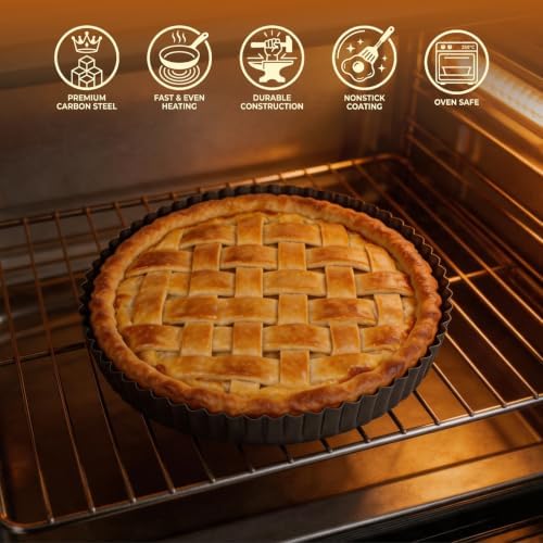 LISI 9 Inch Tart Pans with Removable Bottom, Nonstick Carbon Steel