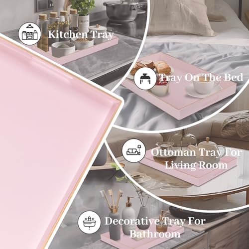 MAONAME Pink Decorative Tray for Coffee Table, Serving Tray with Handles