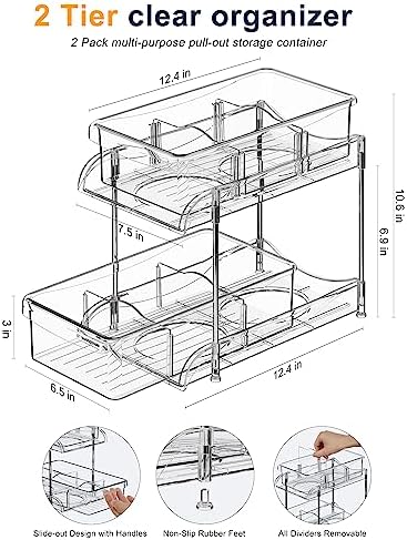 Sevenblue 2-Pack 2-Tier Under Sink Organizers with Sliding Drawers
