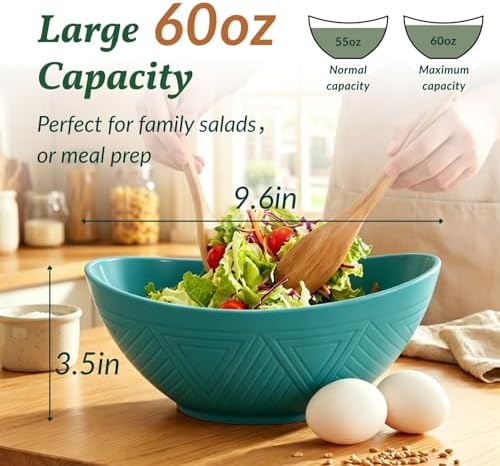 Homienly Salad Bowls 6 PCS Wheat Straw Bowls - 60oz Large Serving Bowl - Microwave and Dishwasher Safe Centerpiece Bowl Big Soup Bowl for Kitchen, Camping, Picnic, Party, Popcorn Bowl Set - Green