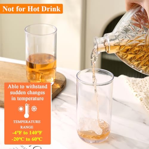 HOMQUEN 14oz Highball Glasses, 6pcs Drinking Glasses, PET Clear Plastic Water Glasses, Beer Glasses, Iced Coffee Glasses, Ideal for Cocktail, Whiskey, Soda, Tea, Water, Gift