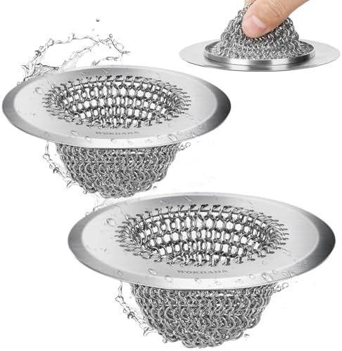 2 Pack Upgraded Sink Drain Strainer, Patented Reversible Chain Mail Mesh