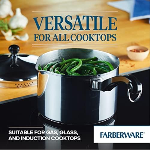 Farberware Classic Series Stainless Steel Straining Sauce Pan with Lid, 3-Quart Sauce Pan With Pour Spout (Pack of 3)