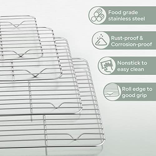 Herogo Cooling Rack Set of 4, Stainless Steel Cooking Baking Rack, Fit Various Size Cookies Sheets, for Cooling Grilling Roasting, Rust Free & Dishwasher Safe