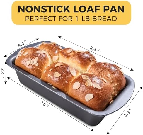 HONGBAKE 3 Pack Loaf Pan Set, 8.5 x 4.5 Inches With Wide Grips Nonstick Bread Tin, 1Lb Perfect for Homemade Baking, Grey