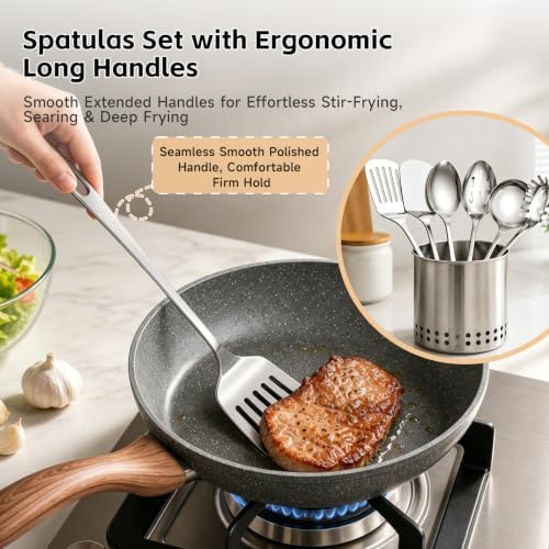 6PCS Stainless Steel Cooking Utensils, Kitchen Metal Spatula Set