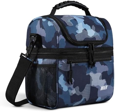 MIER Insulated Lunch Box Bags for Men Women, Dual Compartment, Camo
