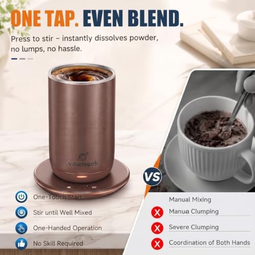 Self Stirring Coffee Mug, 10 oz Heated Mug with Magnetic Stirring，Brown