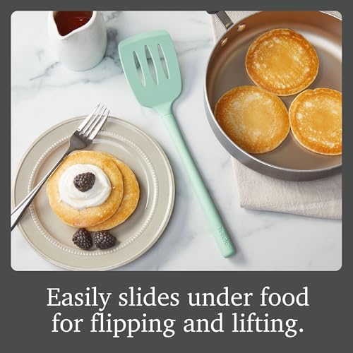 Tovolo Flex-Core Set of 2 Silicone Kitchen Utensils, Slotted Turner Spatula and Deep Spoon, BPA-Free Dishwasher Safe Heat Resistant Cooking Tools, Aqua Seafoam Green