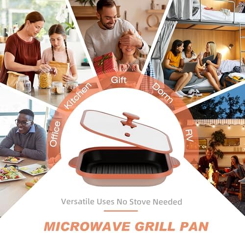 Microwave Grill Pan with Glass Cover - Bacon Cooker, Crisper & Grilled Cheese Maker, Microwave Cookware,Dishwasher Safe for Easy Clean