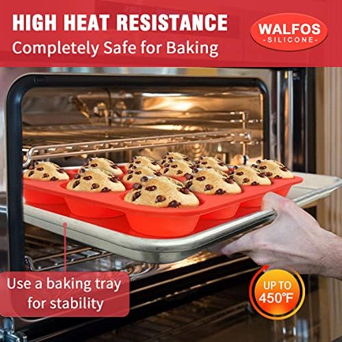 Walfos Silicone Muffin Pan - Cupcake Pans Set of 3, Including 24 Cups Mini Muffin Pans, 12 Cups Regular & 6 Cups Jumbo Muffin Pan, Release Easily - BPA Free & Dishwasher Safe