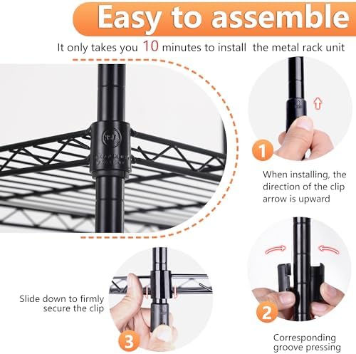 BestOffice | 5-Tier Wire Shelf | 17" x 12" x 48" | Black