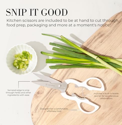 Styled Settings White Knife Set with Block and Sharpener, 14-Piece