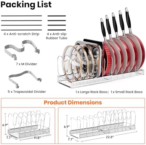 MUDEELA Expandable Pot Pan Lid Organizers inside Cabinet, 12 Divider-Silver