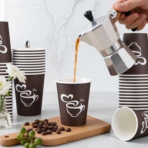 Clawsoff 400 Count 8 oz Paper Coffee Cups Disposable Hot Coffee Cups Brown