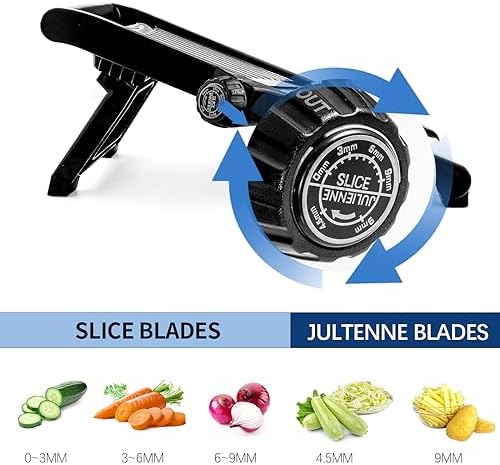 WELTONHM Mandoline Slicer, Adjustable Mandoline Slicer for Kitchen, Stainless Steel Mandolin Vegetable Chopper for Potato, Julienne Cutter with Cut-Resistant Gloves, Black