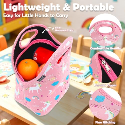 FlowFly Neoprene Lunch Tote Insulated Thermal Reusable Lunch Bag Box for Boys Men with Zipper,Unicorn