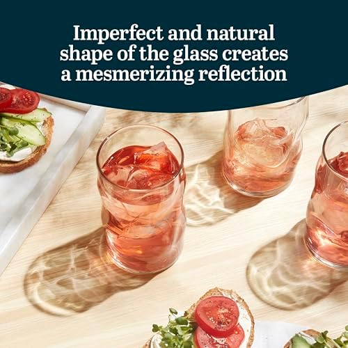 Libbey Lava Tumbler Drinking Glasses, All Purpose, Molten Groove Glasses Set of 8, Tactile, Tall Drinking Glasses for Water, Cocktails