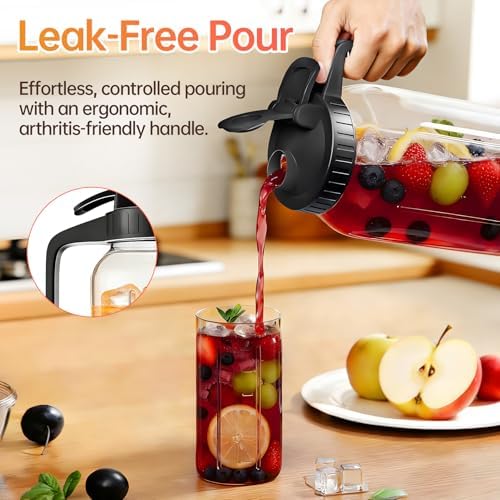 32oz Glass Pitcher with Lid & Spout – 1 Quart Mason Jars, Airtight & Leakproof Breastmilk Pitcher for Cold Brew Coffee, Sun Tea, Water, Juice – Wide Mouth, Fridge Safe