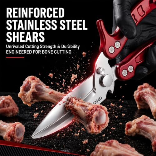 Heavy Duty Poultry Shears - Food Kitchen Scissors for Chicken and Meat Cutting - Dishwasher Safe Kitchen Shears with Anti-Slip Handle & Safety Lock