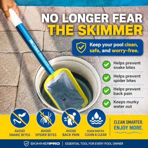 Skimmie Pro (Short Version) 22.5” Pool Skimmer: Lightweight, Fine Mesh Net, & Stainless Steel Hook – Ideal for In-Ground/Above-Ground Pools, Fountains, Ponds, Hot Tubs, & Cold Plunges