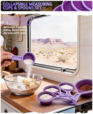 Collapsible Measuring Cups and Spoons Set, 8-Piece, Silicone, Space Saving